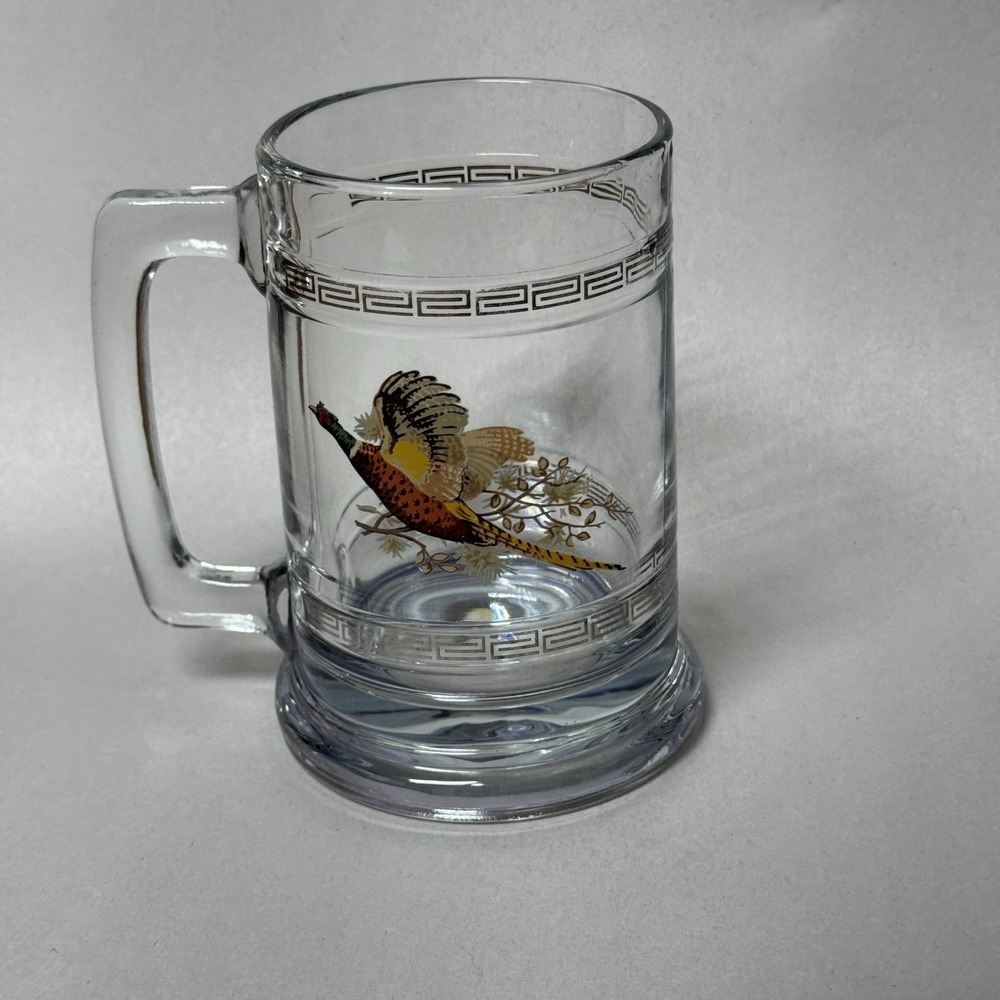 Glass Beer Mug Stein Silver Trim Pheasant Hunting Game Bird Princess House